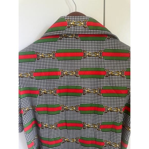 Vintage 60 Mod Style Dress Houndstooth Buckle Design Green/Red Designer Sz 6-8 - Picture 4 of 11